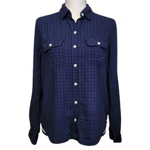 Universal Thread Blue Black Gingham Shirt Womens Sz XS Button Front‎ Long Sleeve